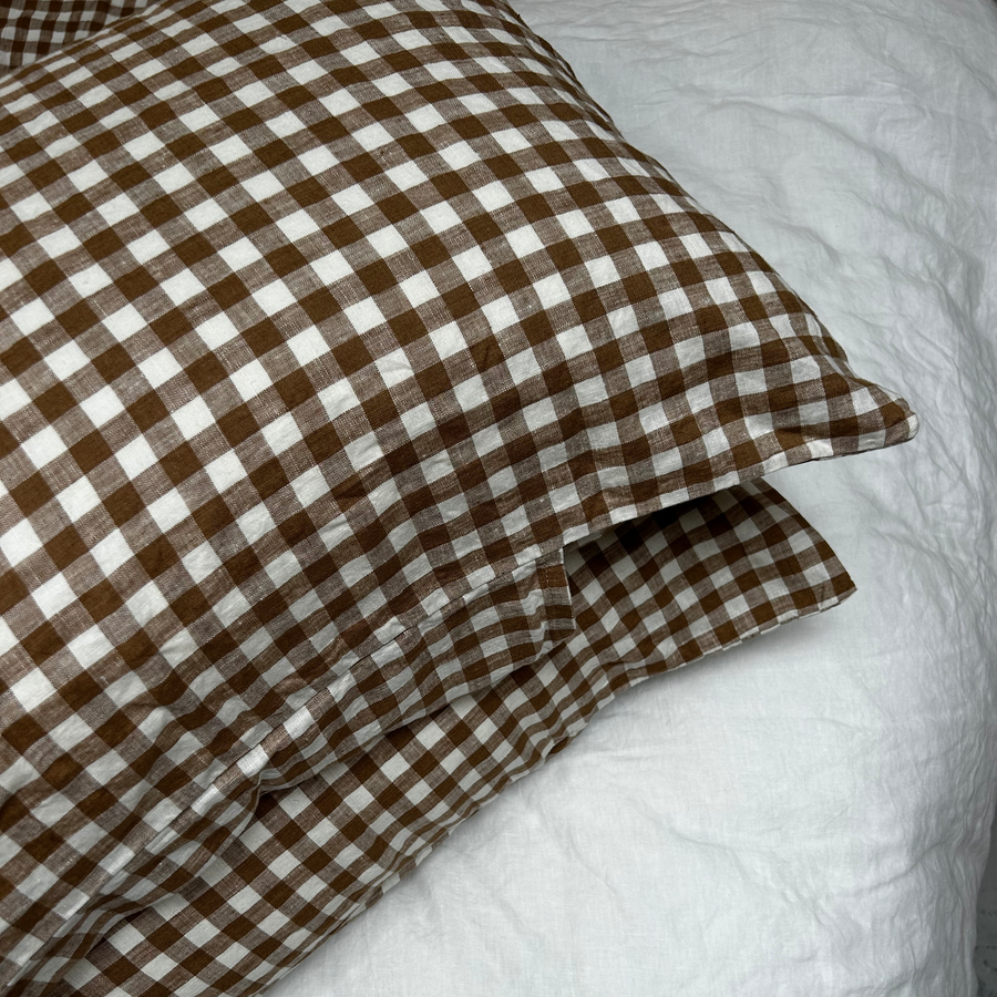 Toetoe Linen Pillowcase Pair - Biscuit Gingham