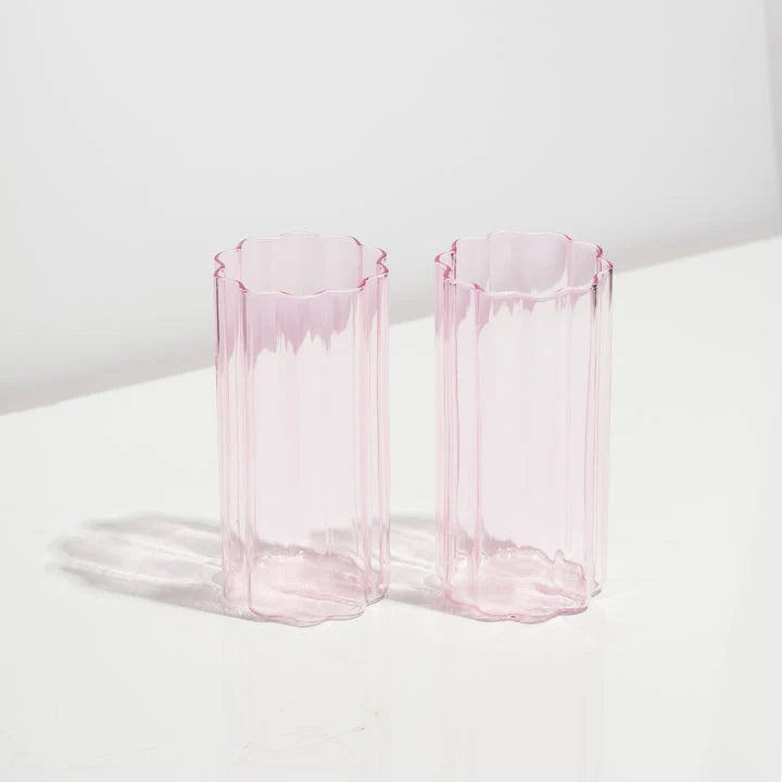 Set of 2 Wave Highball Glasses - Pink