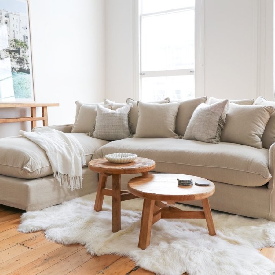 Slipcovered sofa store with chaise