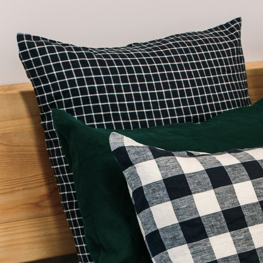 Toetoe Linen Euro Pillowcase - Navy Grid