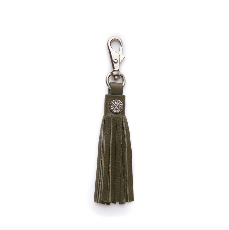 Olive leather tassel stitch and hide