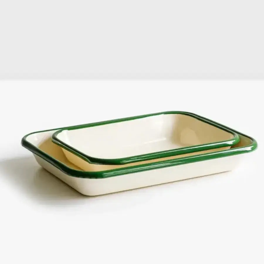 Enamel Baking Tray - Ivory & Green