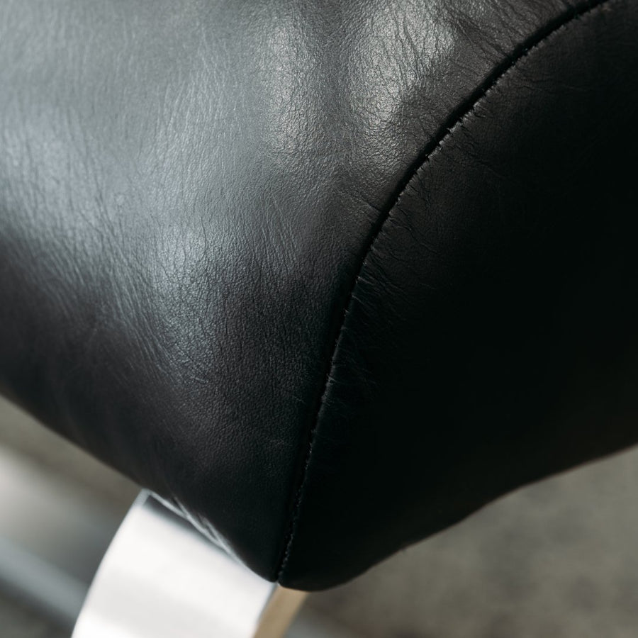 Close up of seam on Angus Leather Chair with matching Leather Ottoman in Oxford Black
