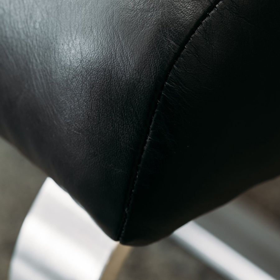 Close up of leather grain on Angus Leather Chair with matching Leather Ottoman in Oxford Black
