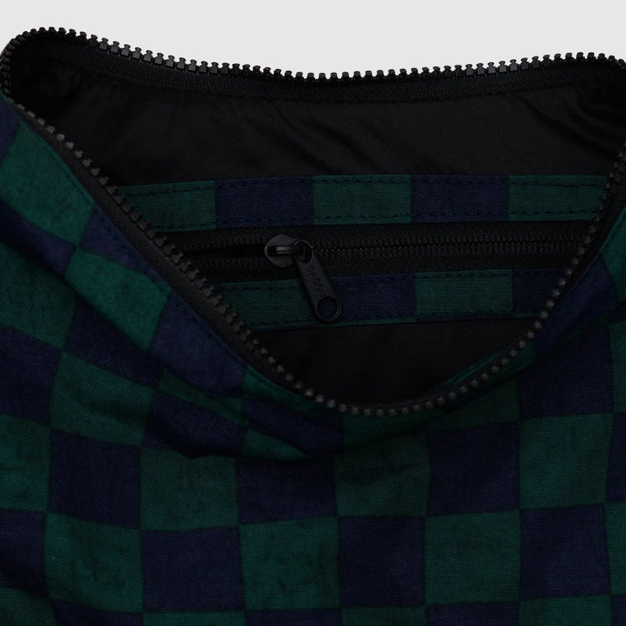 Medium Nylon Crescent Bag - Navy Green Check