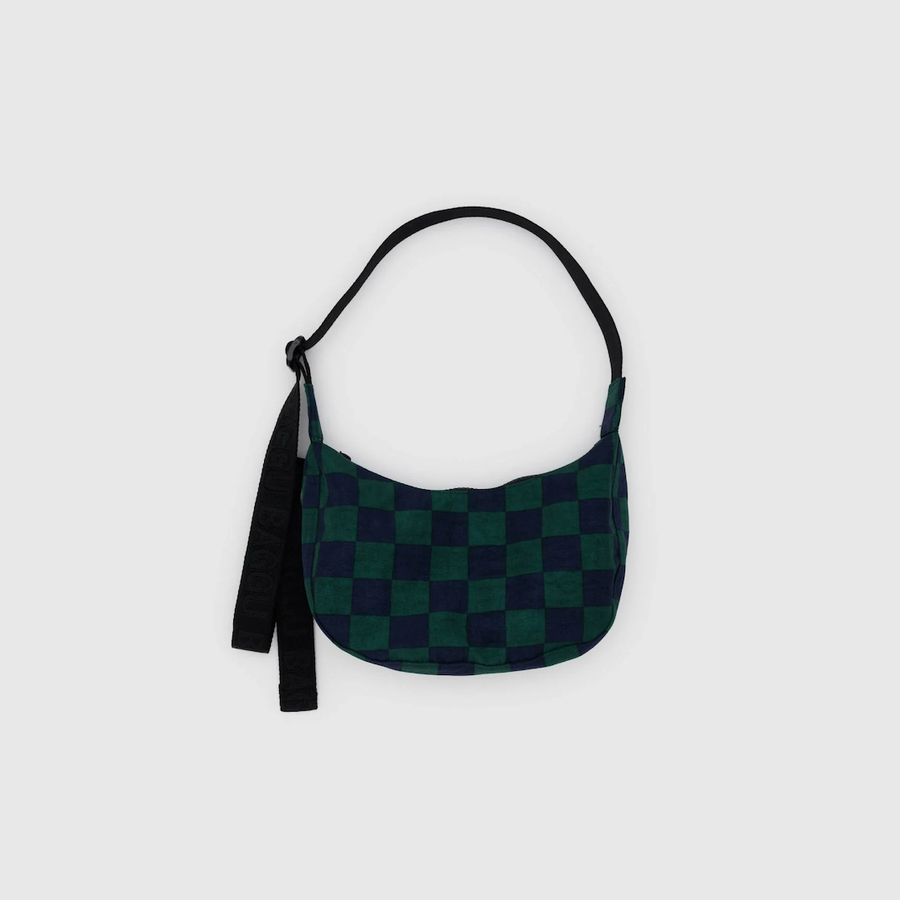Small Nylon Crescent Bag - Navy Green Check