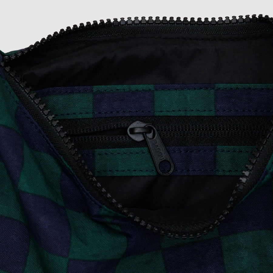 Small Nylon Crescent Bag - Navy Green Check