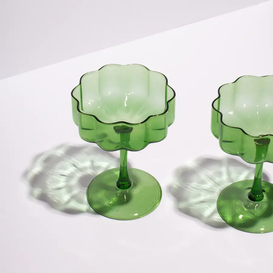 Set of 2 Wave Coupe Glasses - Green