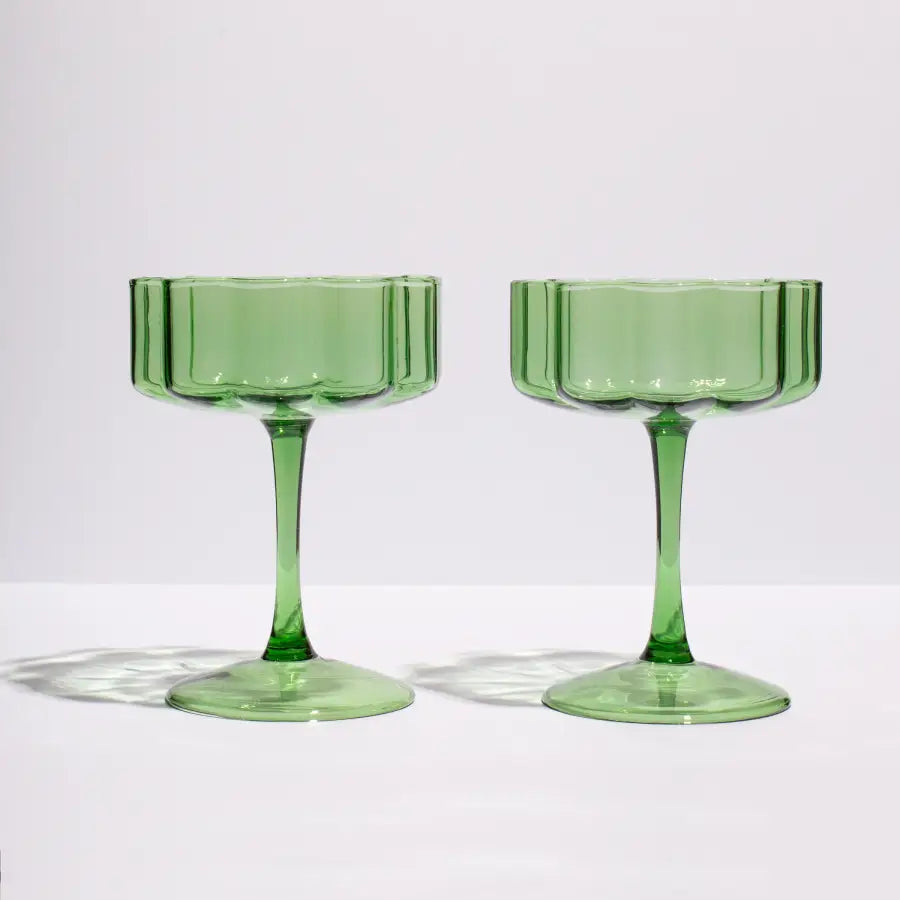 Set of 2 Wave Coupe Glasses - Green