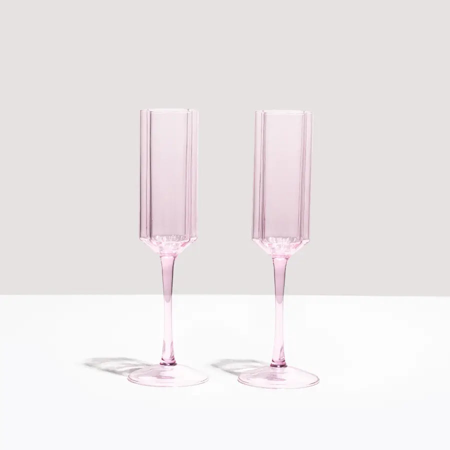 Set of 2 Wave Flute Glasses - Pink