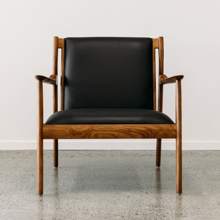 Mid-Century styled Kyoto Walnut Armchair in Black front view