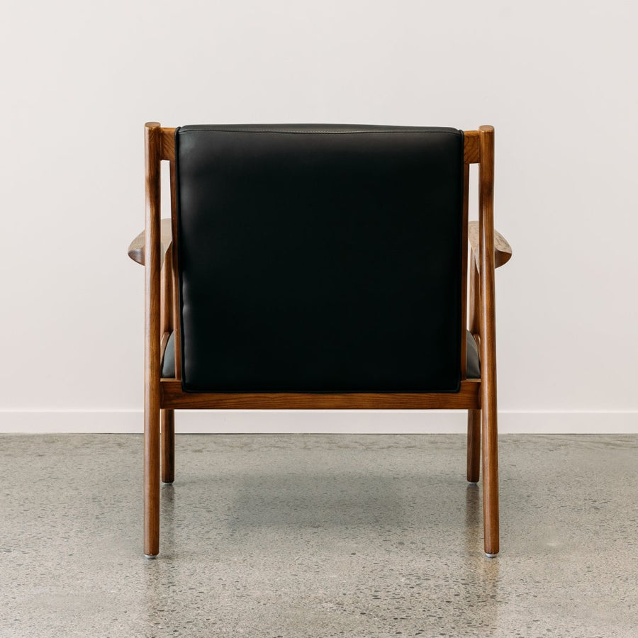 Mid-Century styled Kyoto Walnut Armchair in Black back view