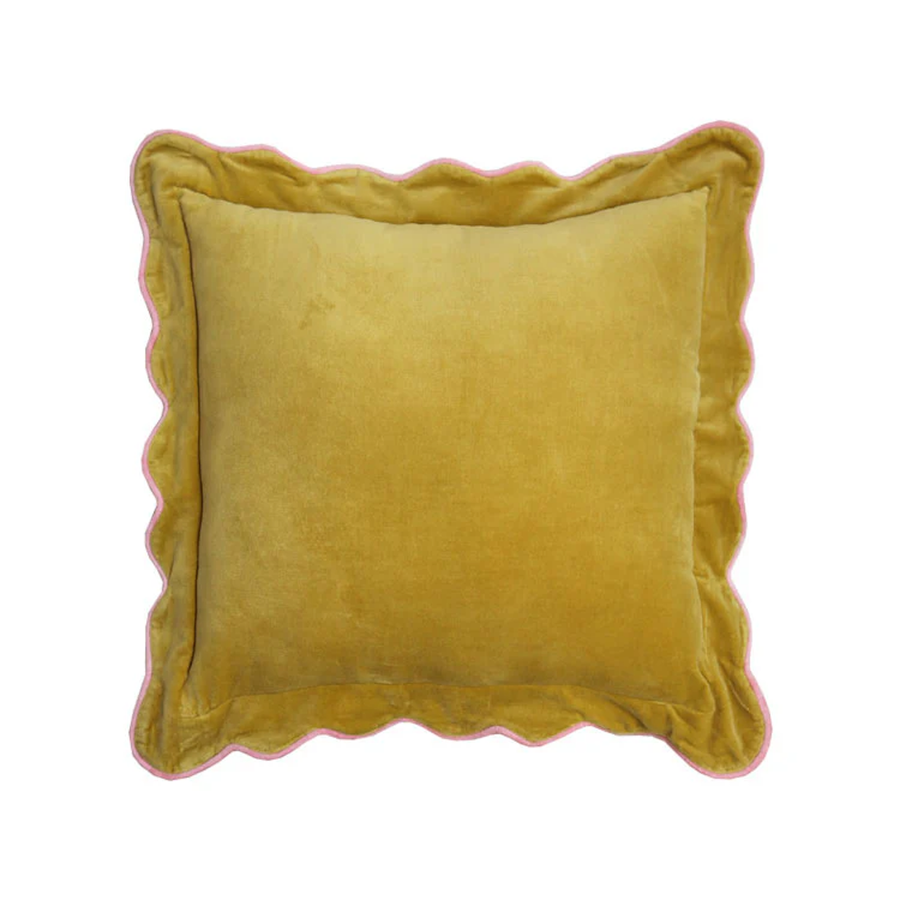 Velvet Scalloped Cushion - Tawny Olive
