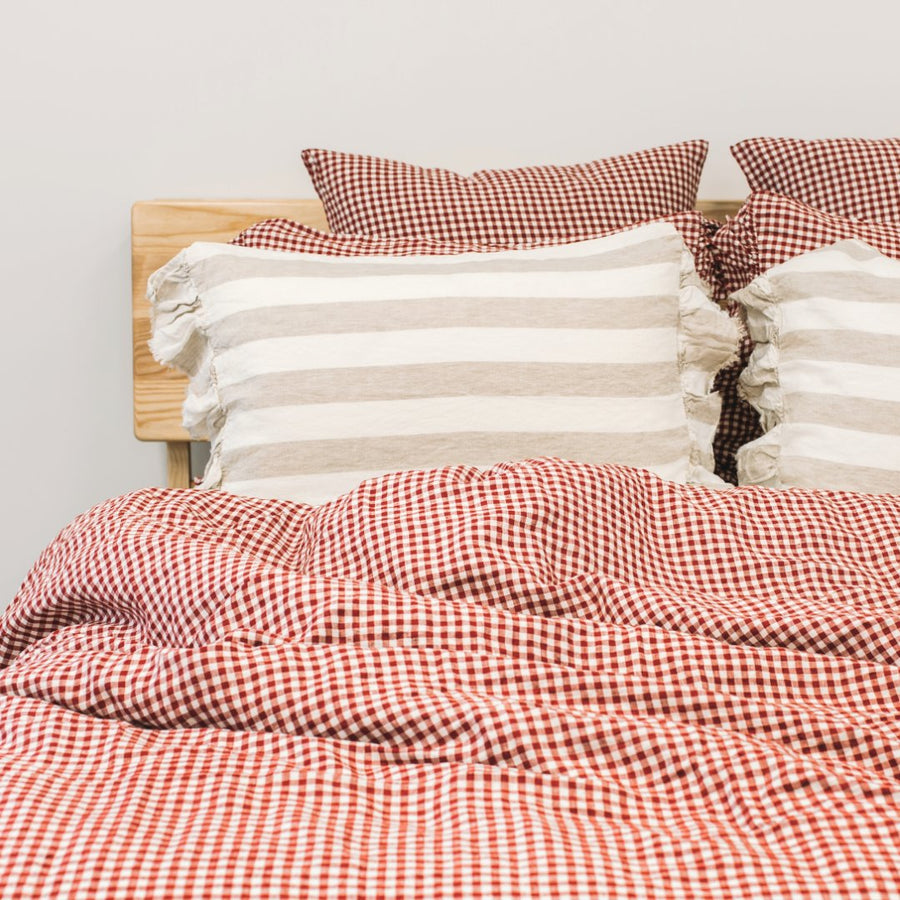 PRE-ORDER - Toetoe Linen Duvet Cover - Mulberry Gingham