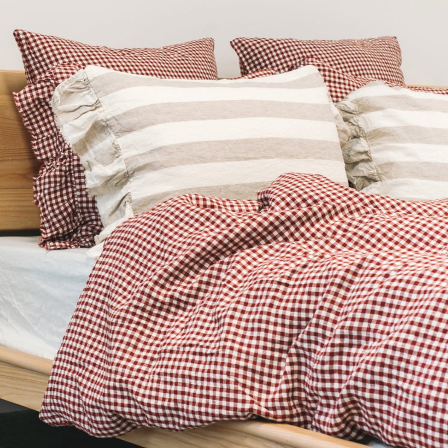 Toetoe Linen Duvet Cover - Mulberry Gingham