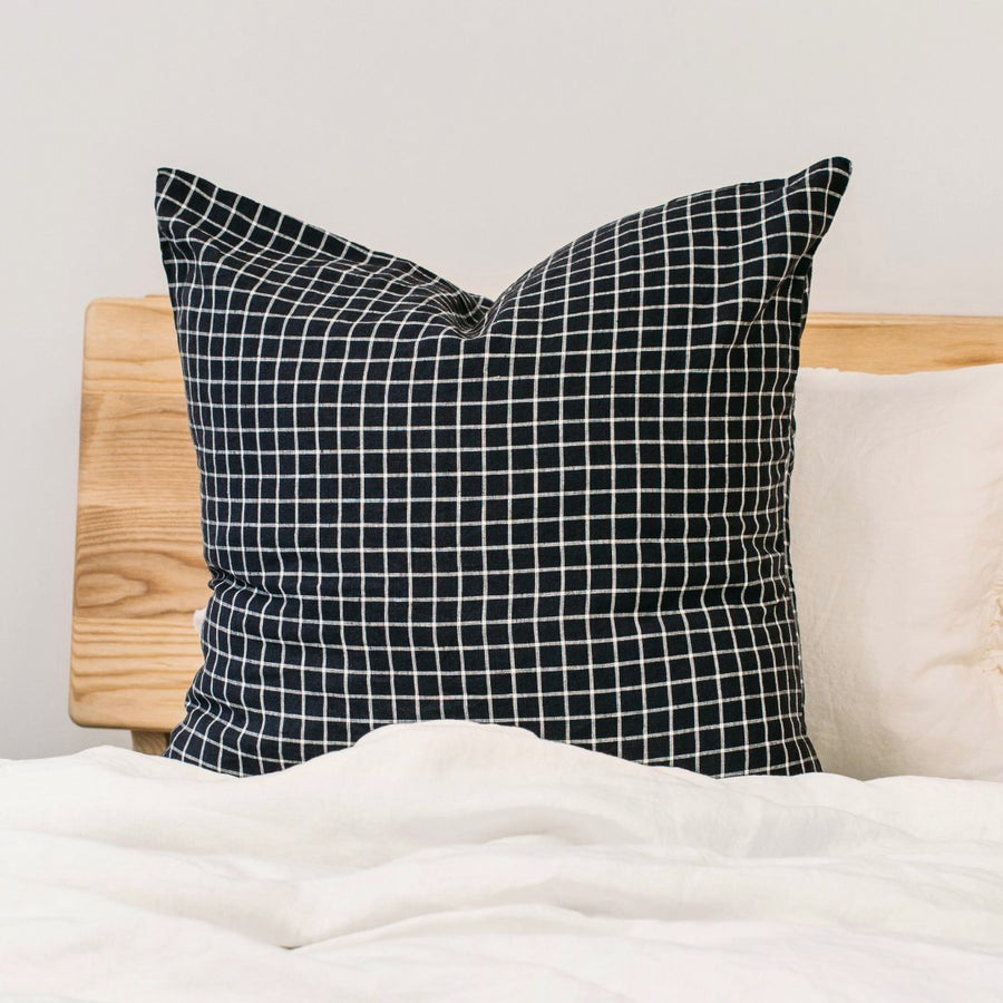 Toetoe Linen Euro Pillowcase - Navy Grid