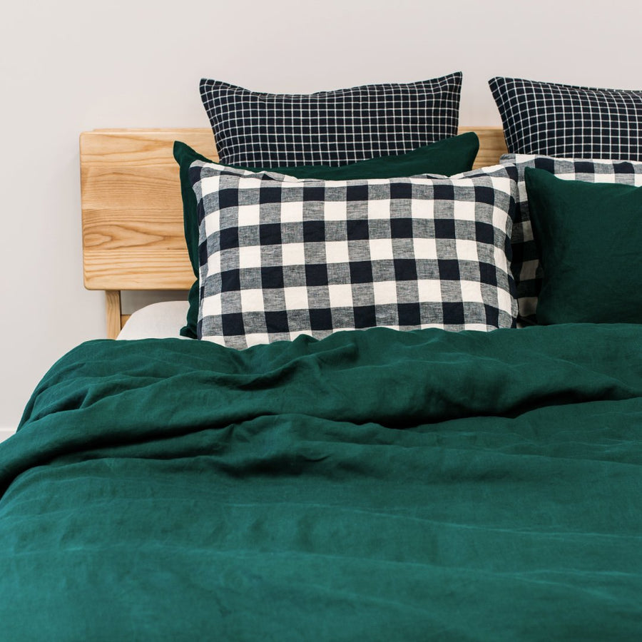 Toetoe Linen Euro Pillowcase - Navy Grid