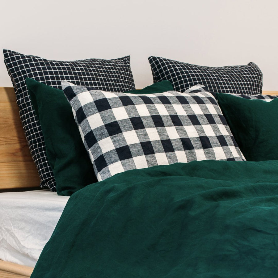 Toetoe Linen Euro Pillowcase - Navy Grid