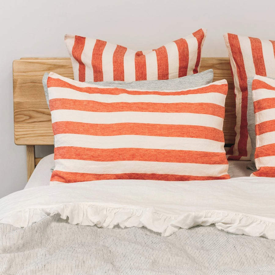 Toetoe Linen Euro Pillowcase - Wide Rose Stripe