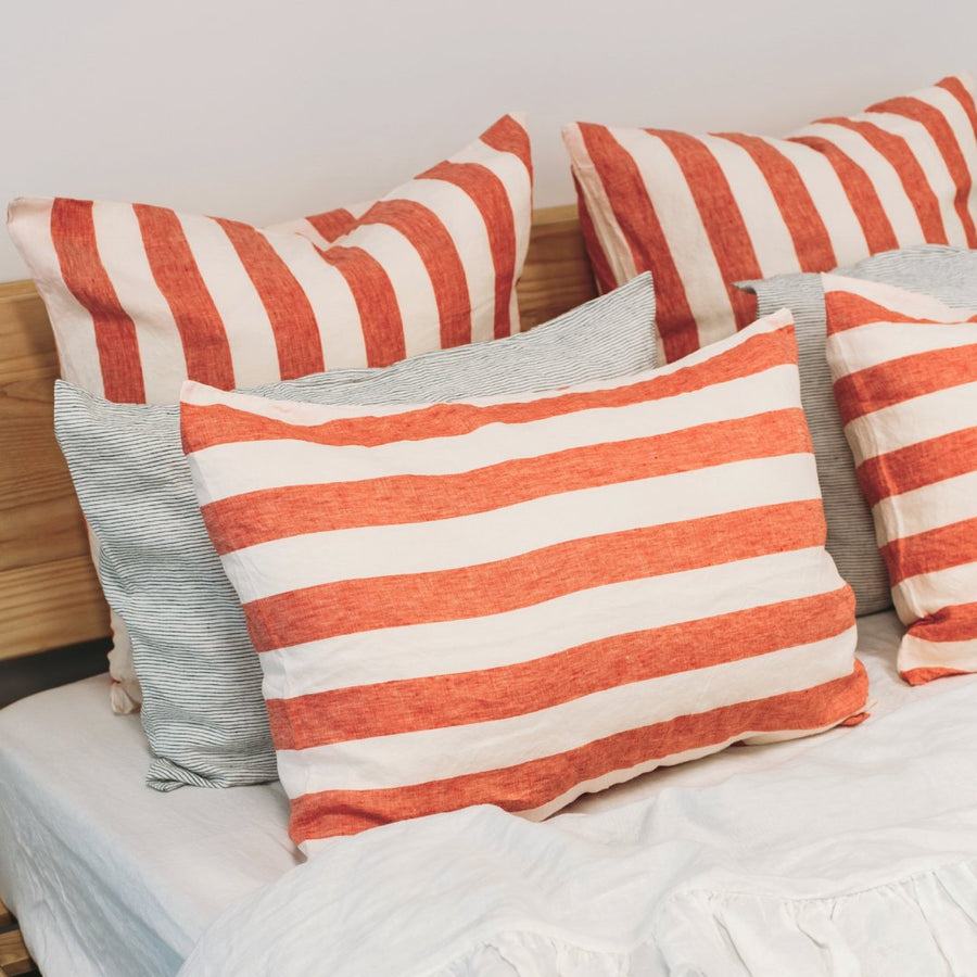 Toetoe Linen Euro Pillowcase - Wide Rose Stripe