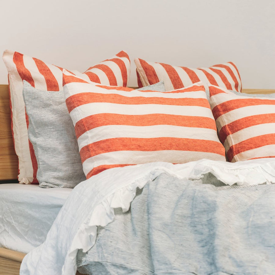 Toetoe Linen Euro Pillowcase - Wide Rose Stripe