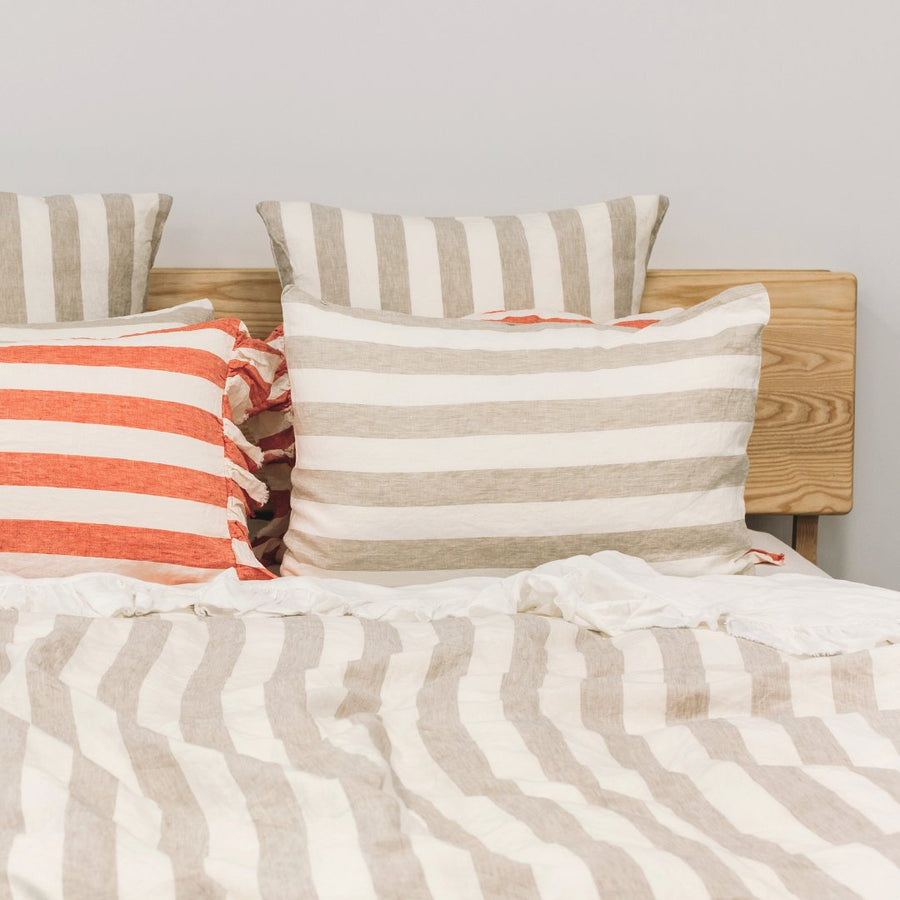 Toetoe Linen Euro Pillowcase - Wide Sandstone Stripe