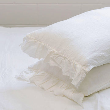 Toetoe Linen Ruffle Pillowcase Pair - Chalk