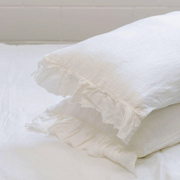 PRE-ORDER - Toetoe Linen Ruffle Pillowcase Pair - Chalk