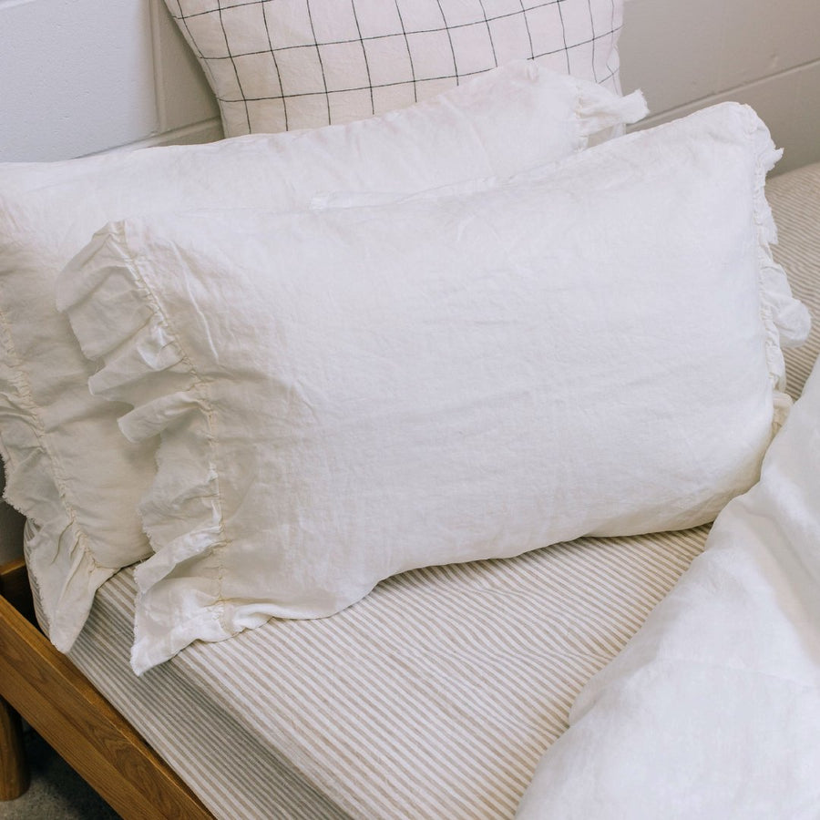 PRE-ORDER - Toetoe Linen Ruffle Pillowcase Pair - Chalk