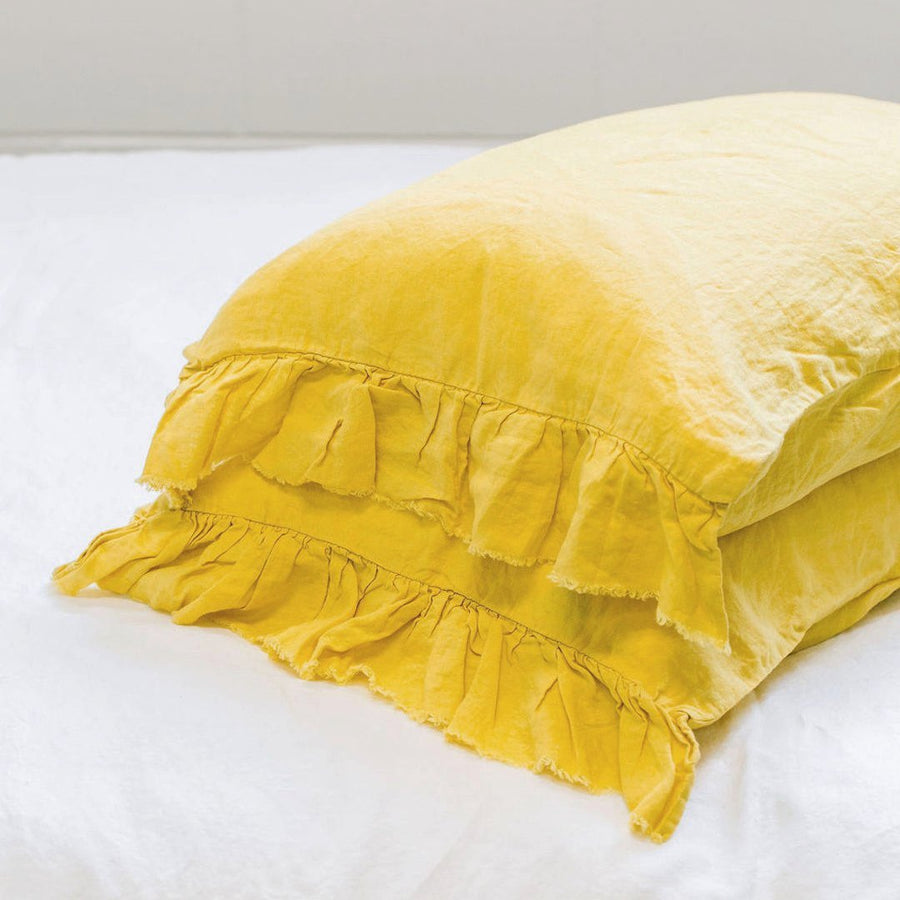 Toetoe Linen Ruffle Pillowcase Pair - Daffodil