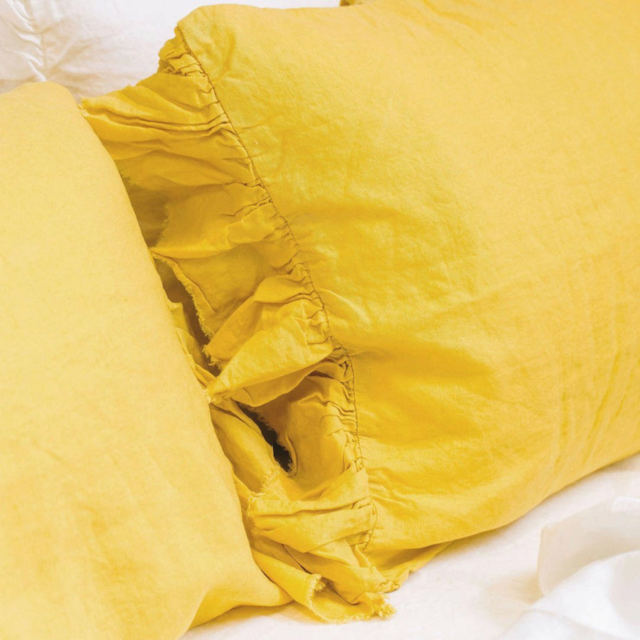 Toetoe Linen Ruffle Pillowcase Pair - Daffodil