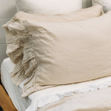PRE-ORDER - Toetoe Linen Ruffle Pillowcase Pair - Oat