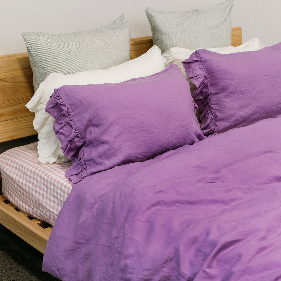 Toetoe Linen Ruffle Pillowcase Pair - Pansy