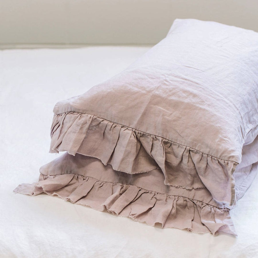 PRE-ORDER - Toetoe Linen Ruffle Pillowcase Pair - Wisteria