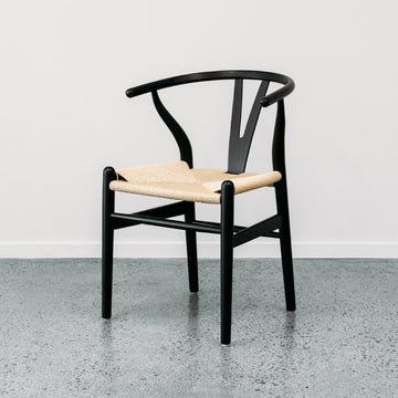 Wishbone Dining Chair - Black with Natural Seat