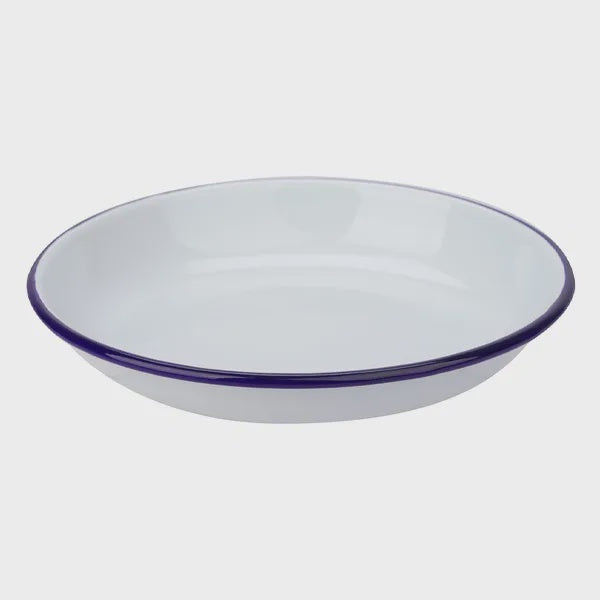 Enamel Shallow Bowl - White & Blue