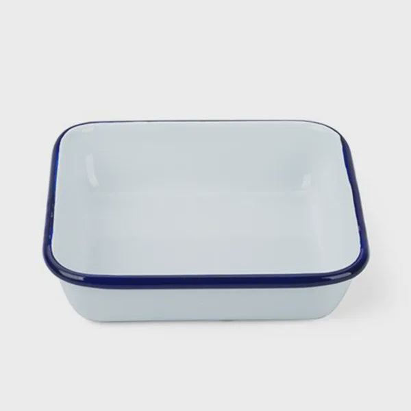 Enamel Square Dish - White & Blue