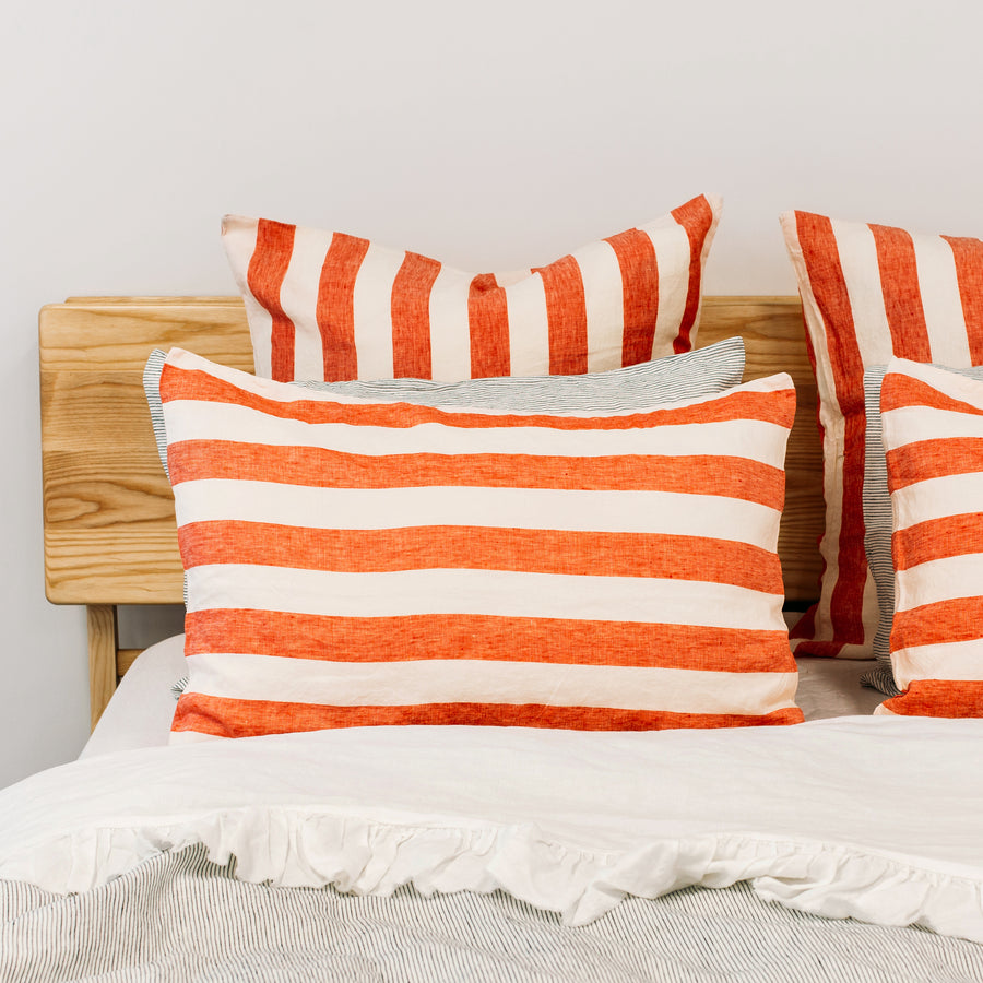 Toetoe Linen Pillowcase Pair - Wide Rose Stripe