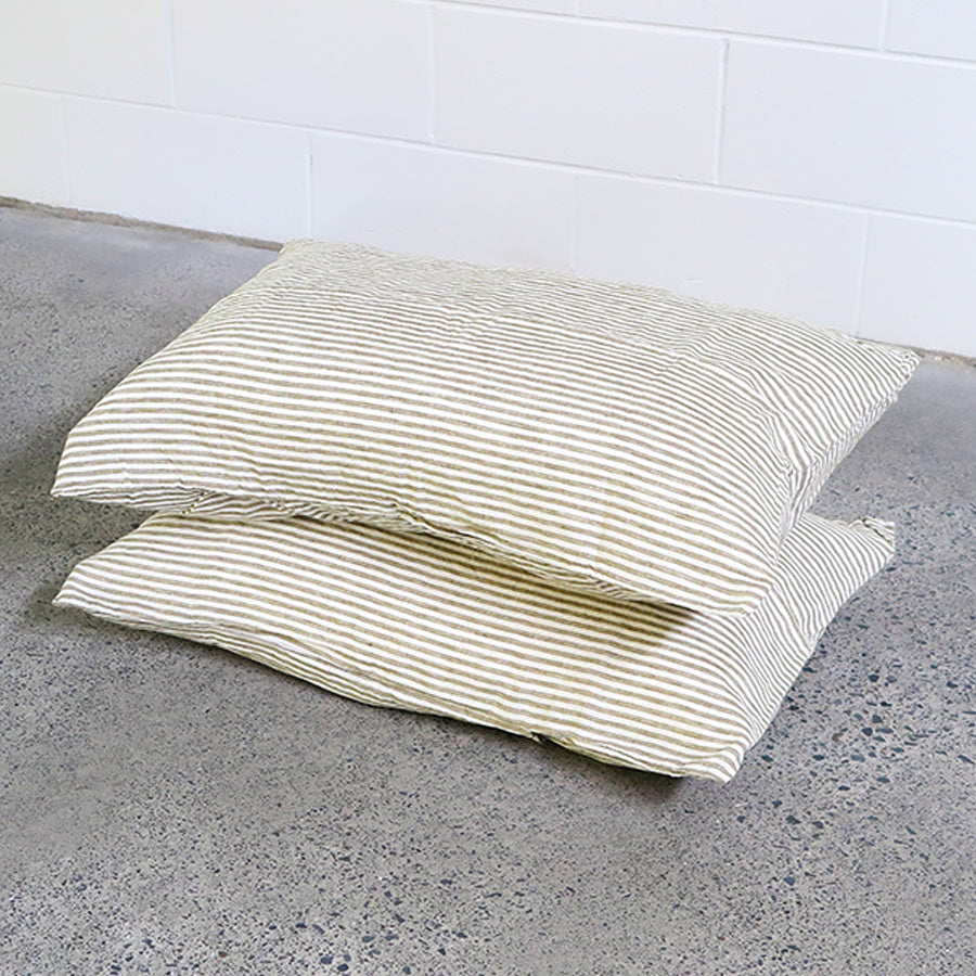 PRE-ORDER - Toetoe Linen Pillowcase Pair - Olive Stripe