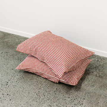 PRE-ORDER - Toetoe Linen Pillowcase Pair - Mulberry Gingham