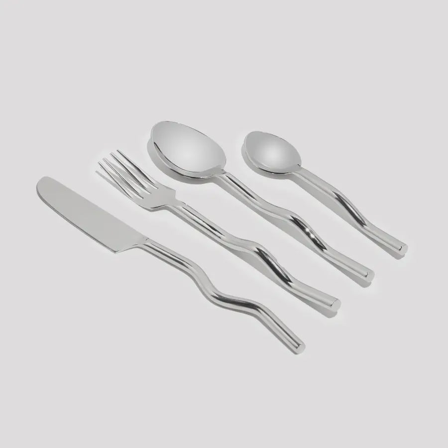 Set of 4 Wave Cutlery Set - Silver