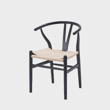 Wishbone Dining Chair - Black with Natural Seat